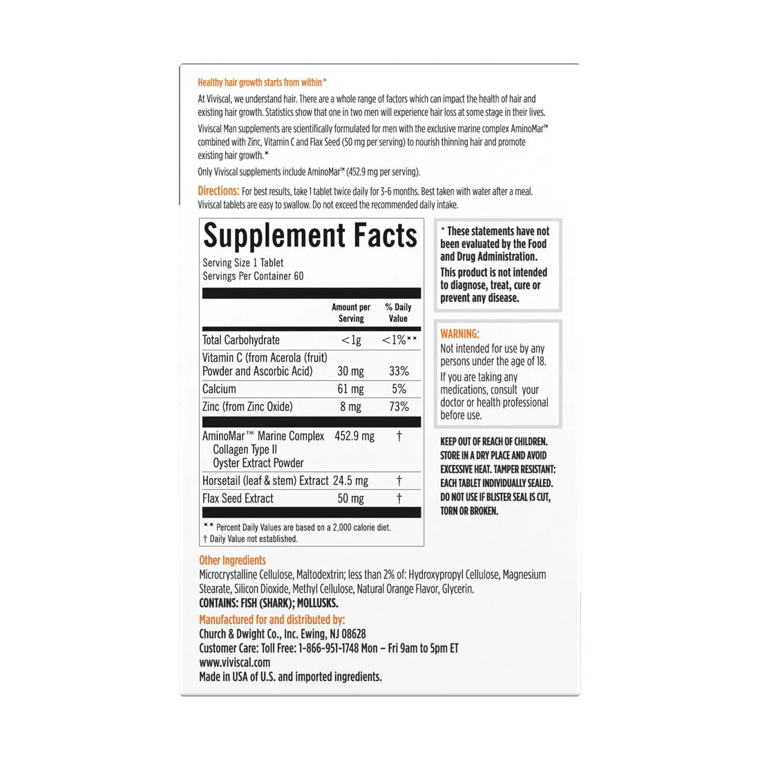 Viviscal Men's Hair Growth Supplements for Thicker Fuller Hair, Clinically Proven Collagen Complex