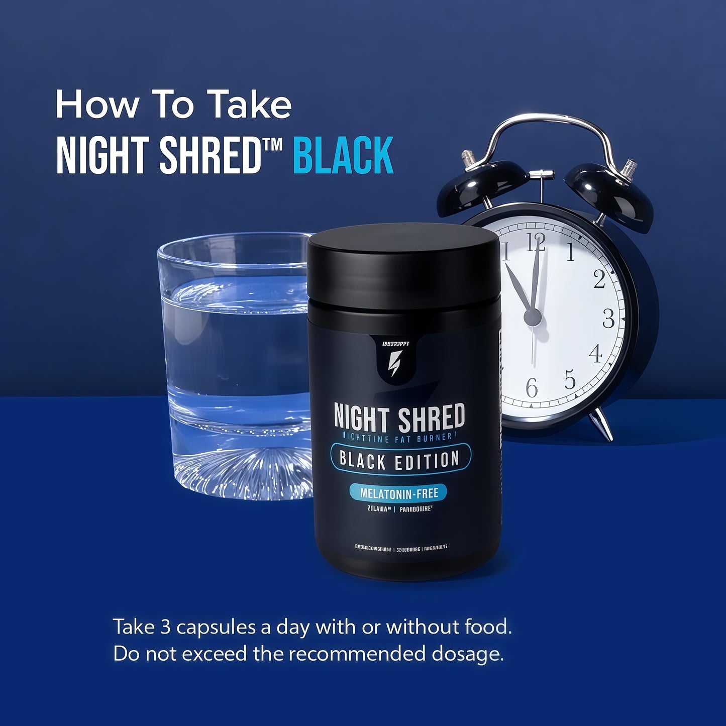 Night Shred Black Melatonin-Free - Night Time Fat Burner, Weight Loss, and Natural Sleep Support - GABA Complex with Ashwagandha, CLA, Grains of Paradise - Thermogenic Fat Burner - 90 Vegan Capsules