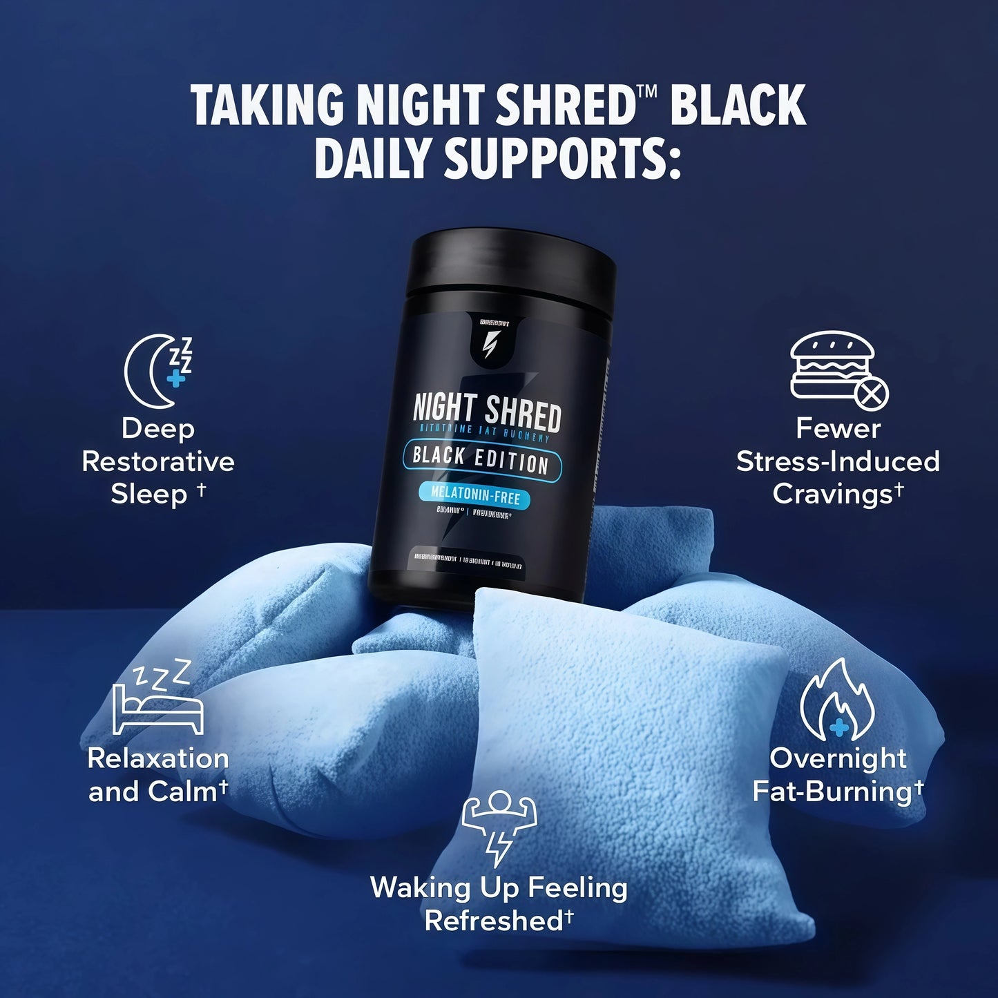 Night Shred Black Melatonin-Free - Night Time Fat Burner, Weight Loss, and Natural Sleep Support - GABA Complex with Ashwagandha, CLA, Grains of Paradise - Thermogenic Fat Burner - 90 Vegan Capsules