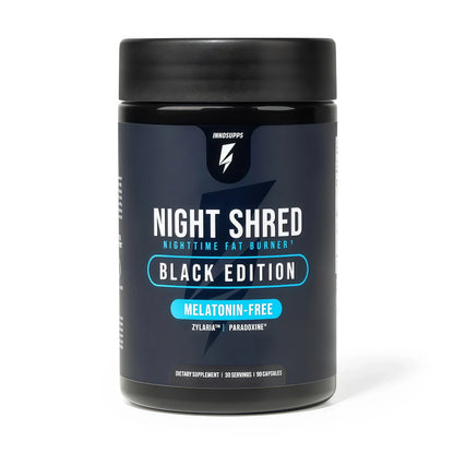 Night Shred Black Melatonin-Free - Night Time Fat Burner, Weight Loss, and Natural Sleep Support - GABA Complex with Ashwagandha, CLA, Grains of Paradise - Thermogenic Fat Burner - 90 Vegan Capsules