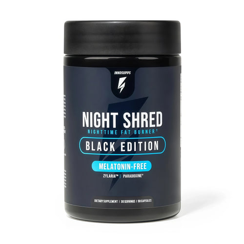 Night Shred Black Melatonin-Free - Night Time Fat Burner, Weight Loss, and Natural Sleep Support - GABA Complex with Ashwagandha, CLA, Grains of Paradise - Thermogenic Fat Burner - 90 Vegan Capsules