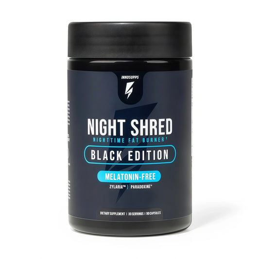 Night Shred Black Melatonin-Free - Night Time Fat Burner, Weight Loss, and Natural Sleep Support - GABA Complex with Ashwagandha, CLA, Grains of Paradise - Thermogenic Fat Burner - 90 Vegan Capsules